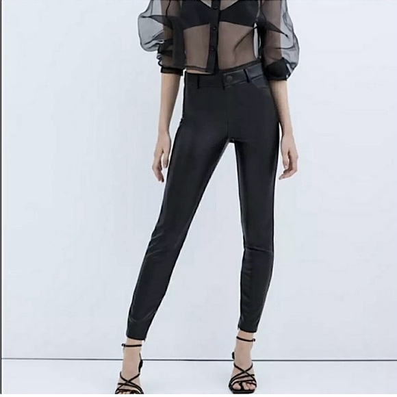 Zara Trafaluc Collection High Rise Vegan Faux Leather Pants, Black, Size S - Picture 2 of 15